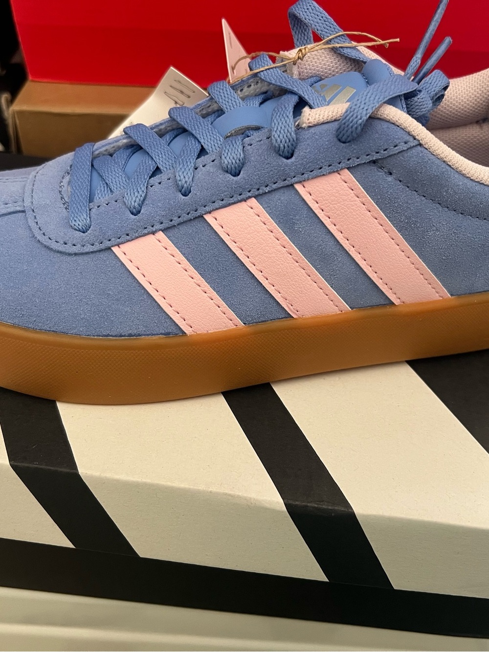 adidas Kids Court 3.0 K Blue with Pink Accent Sneakers
